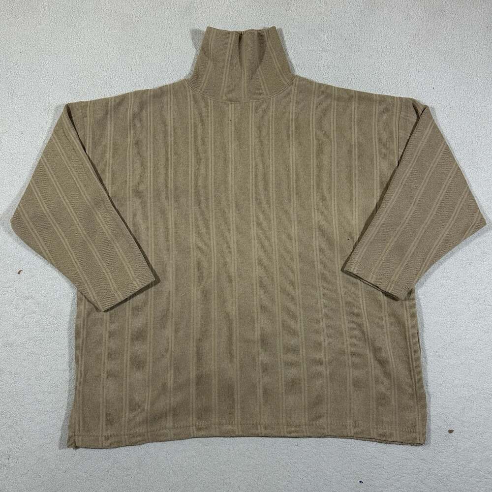 Vintage New York Style Large Ribbed Mock Neck Turtleneck Tan Long Sleeve Top